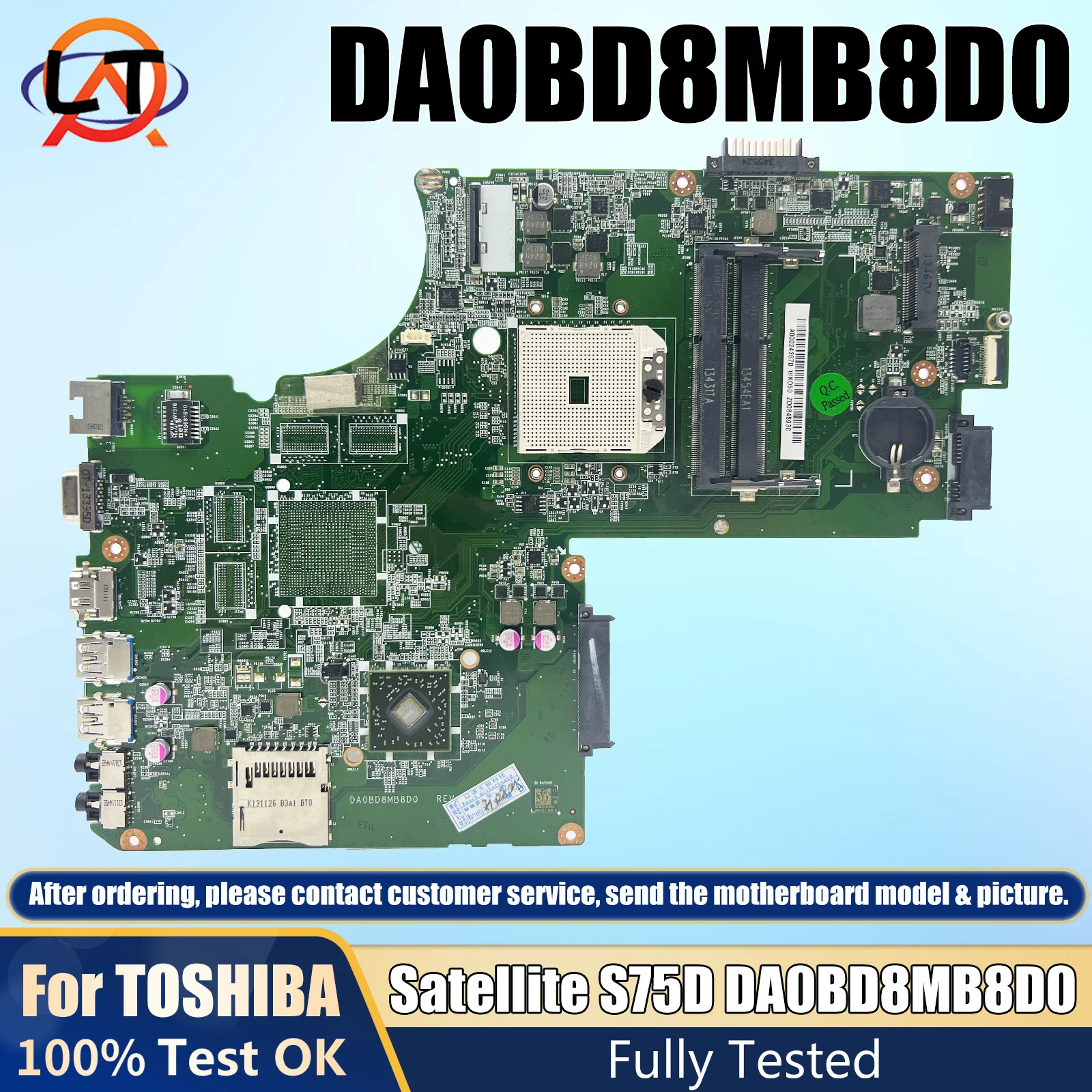 

DA0BD8MB8D0 Laptop Motherboard For TOSHIBA Satellite S75D L70D L75D Core AMD Mainboard A000243670 100% Test OK