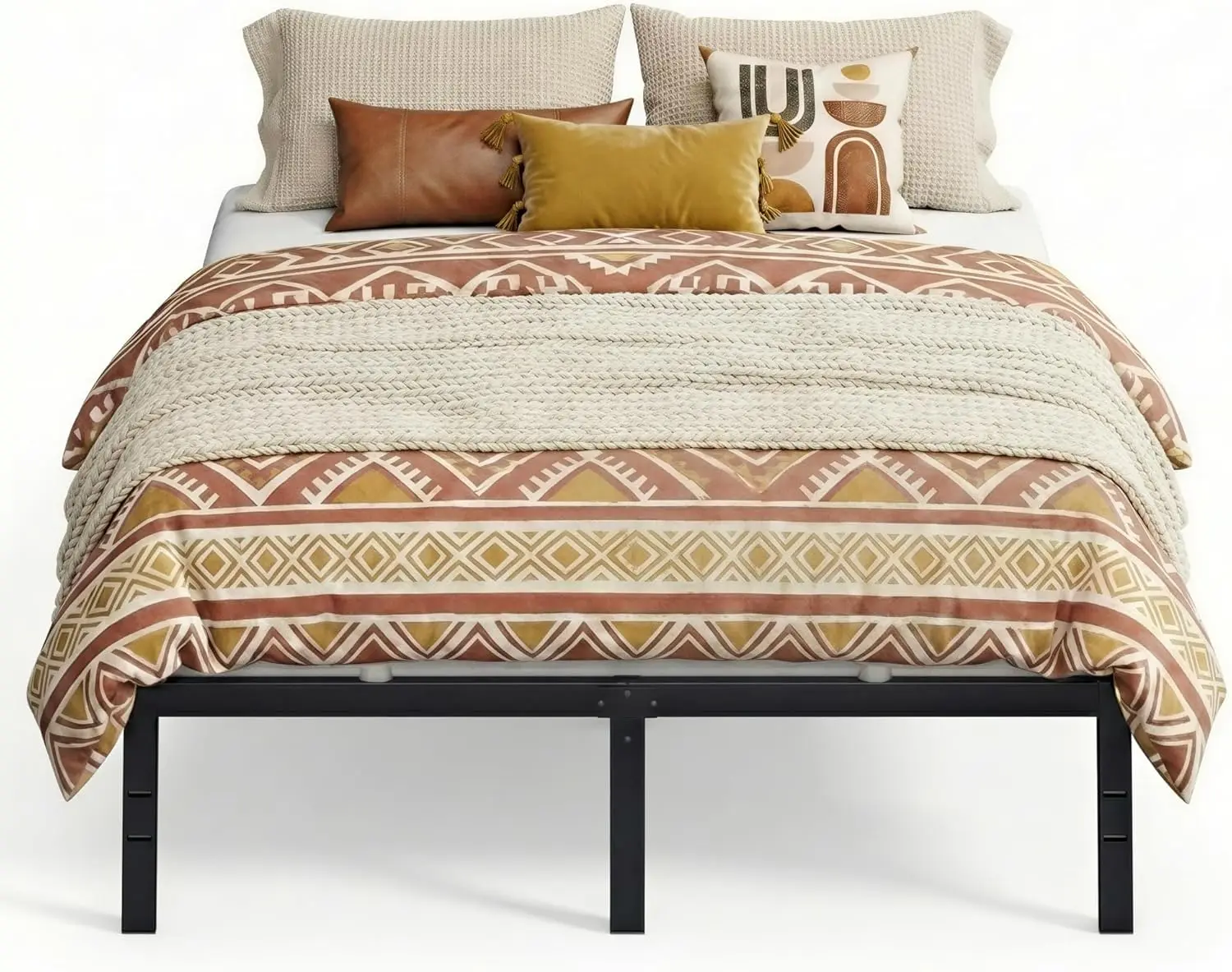 Full Metal Bed Frame 14 Inches Tall, 1100 lb Weight Capacity, No Box Spring, with Under Bed Storage, Heavy-Duty Platform Bed