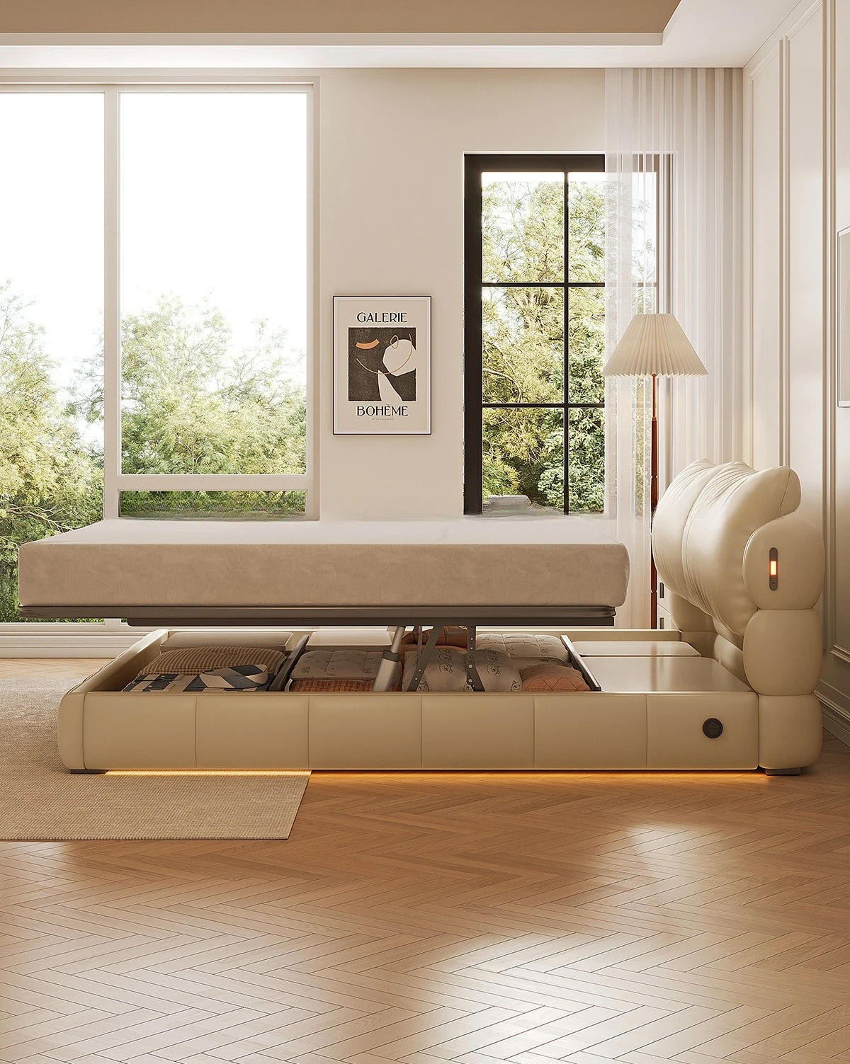 Nuvem, cama de couro, estilo francês, vento creme, quarto principal duplo, capa macia