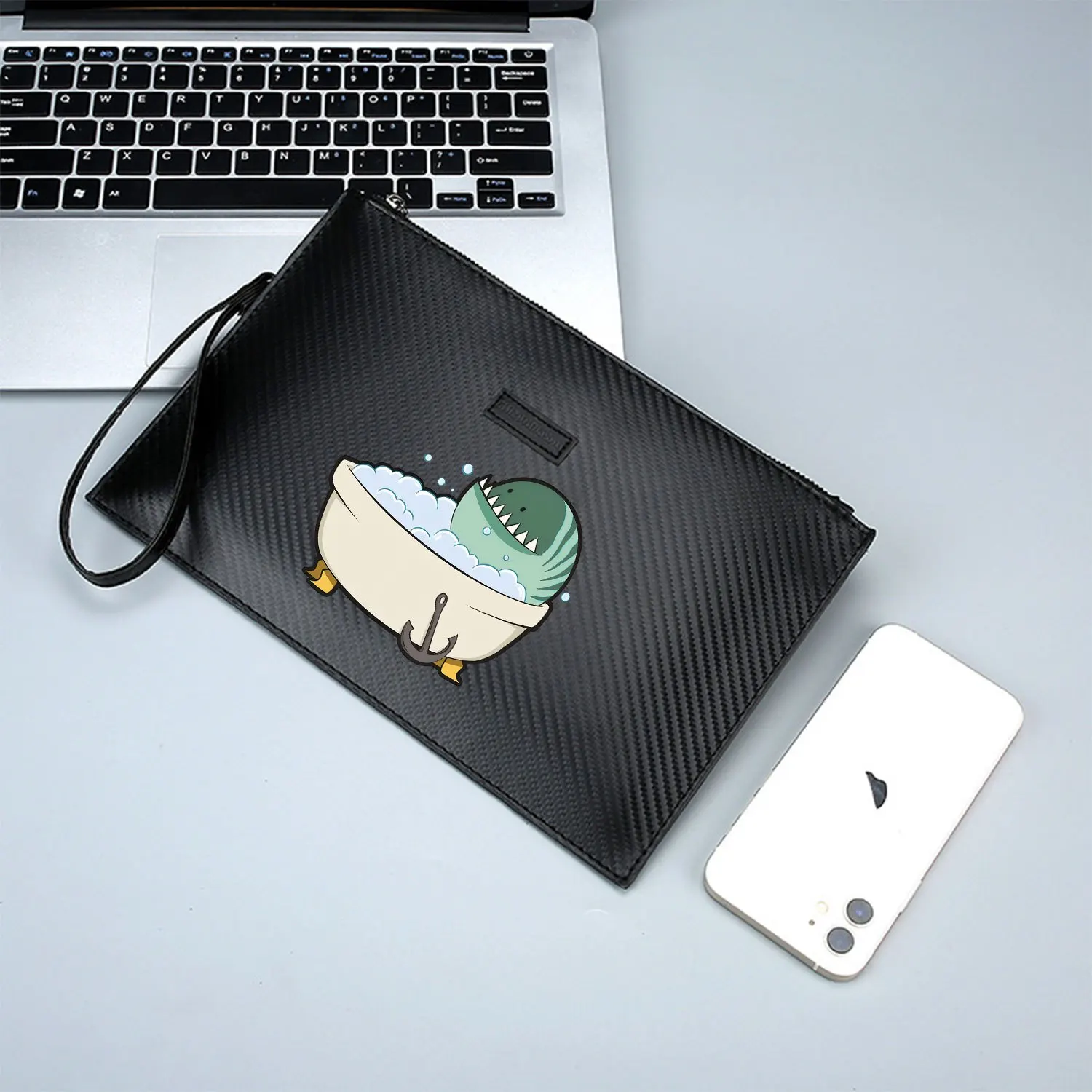 Burbujas de baño de tiburón en bañera, bolso de mano elegante con estampado de PU para hombre, moderno y práctico para llevar todos los días