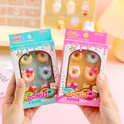 6Pcs/Box Kawaii Candy Color Cute Cat Donut Pencil Eraser Set Writing Drawing Rubber Erasers Gifts School Supplies Stationary