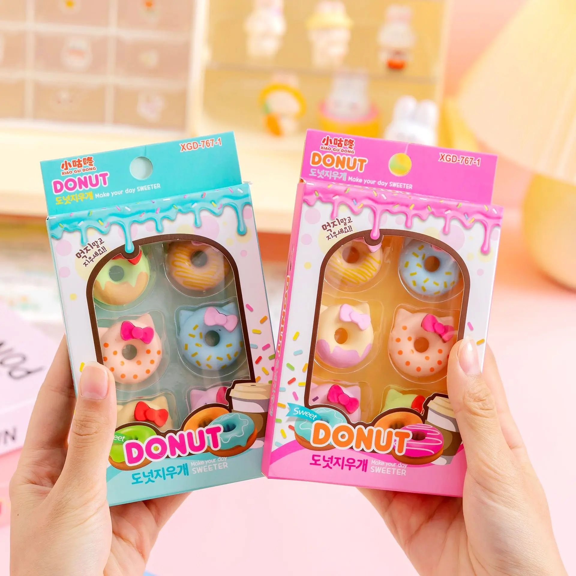 gato bonito donut lapis eraser grupo escrita e desenho borrachas de borracha kawaii candy color material escolar estacionaria presentes pcs por caixa 01