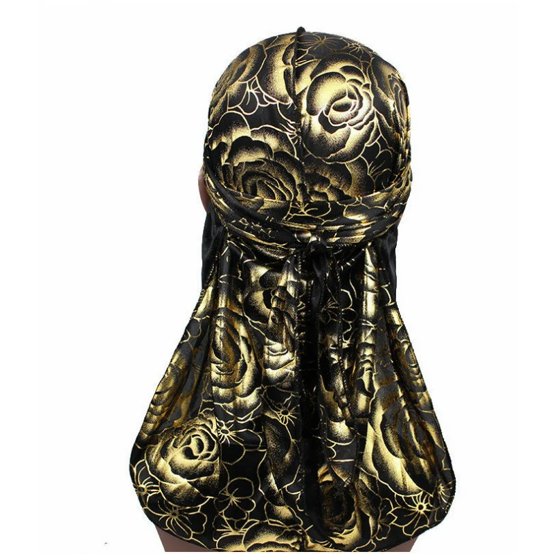 Jedwabny Durag z Kwiatowym Wzorem Długie Paski Czapka Turban dla Kobiet i Mężczyzn Unisex Akcesoria do Włosów Nakrycie Głowy Modny Styl Bandana
