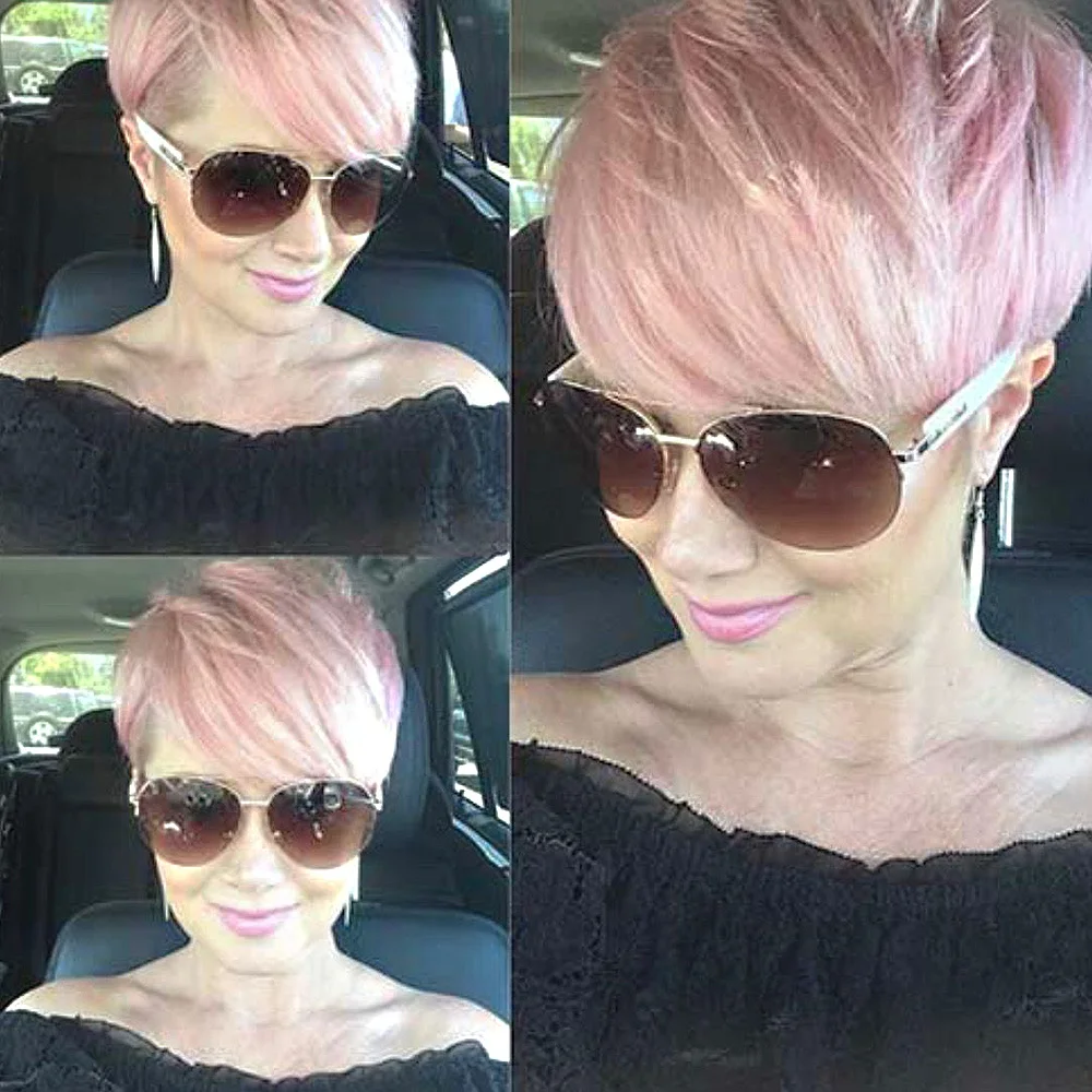 

Бразильский парик Remy из человеческих волос с стрижкой пикси Розовый парик с стрижкой пикси с челкой Многослойный парик Волнистый парик для женщин Полные машинные парики