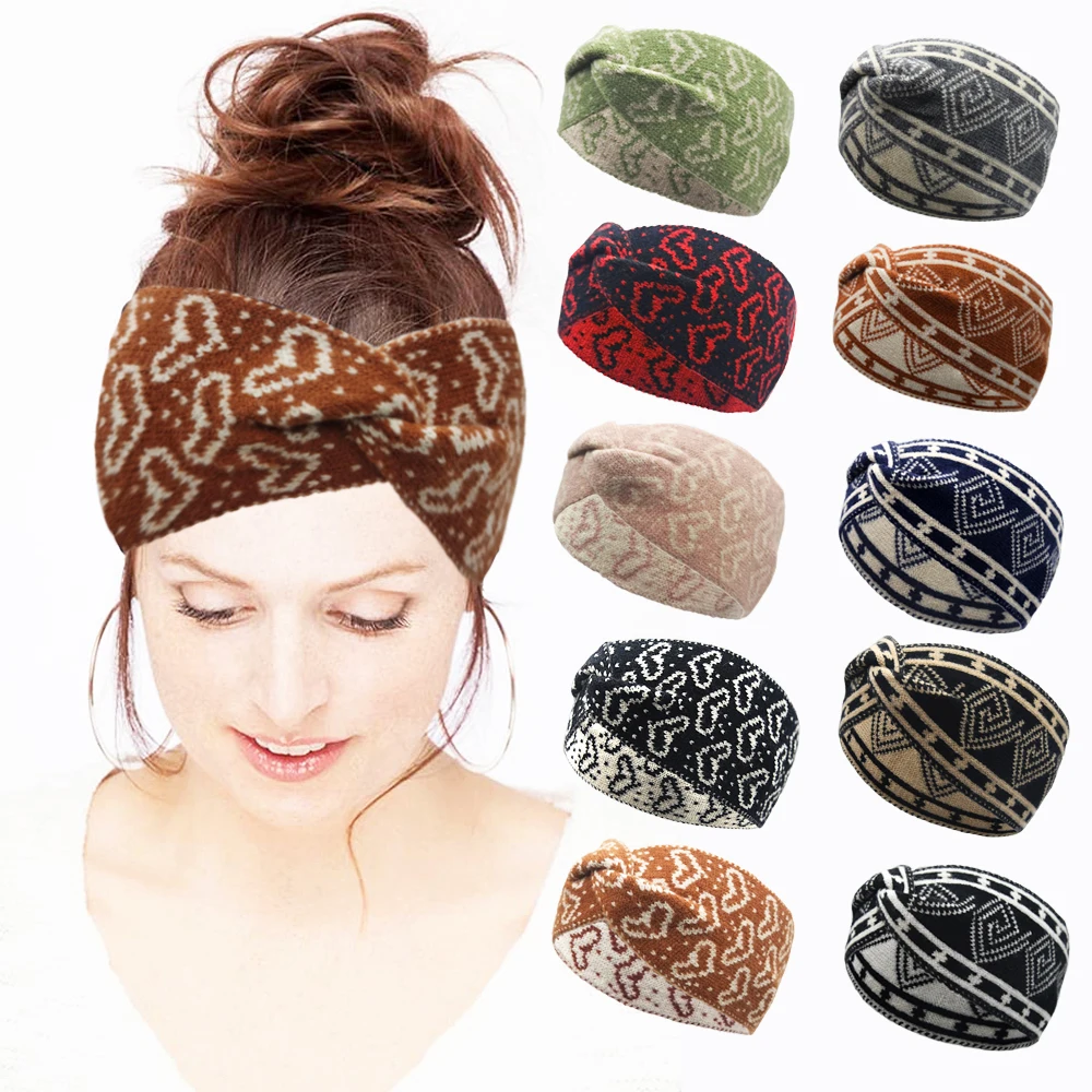 

Autumn and winter keepwarm Knitted Twist Headband Workout Running Sport Elastic Hair Bands for Women's Turban Hair Wrap