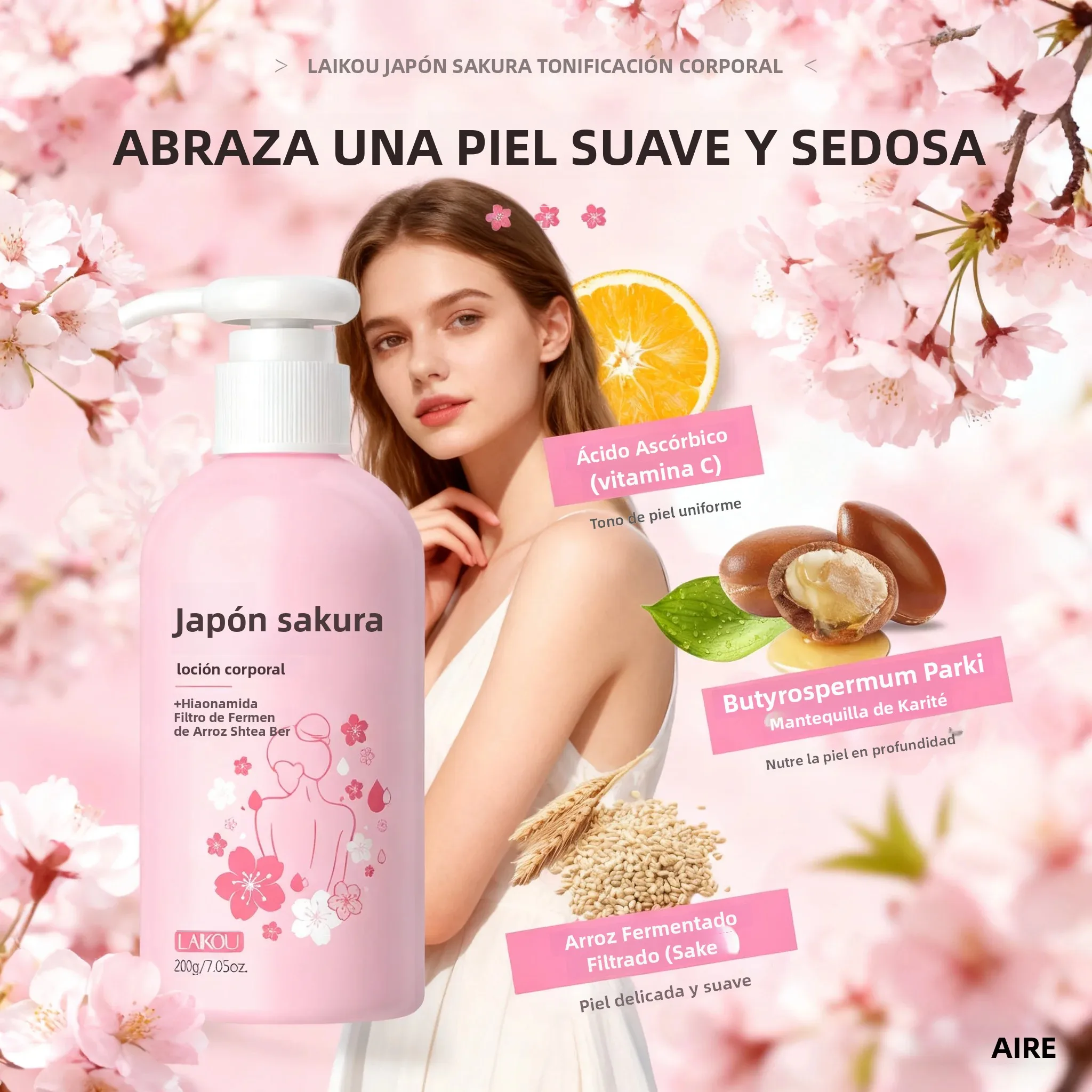LAIKOU Sakura Loción Corporal 200g Hidratante con Fragancia para Pieles Suaves y Suaves Hidratante Hidratante Diario