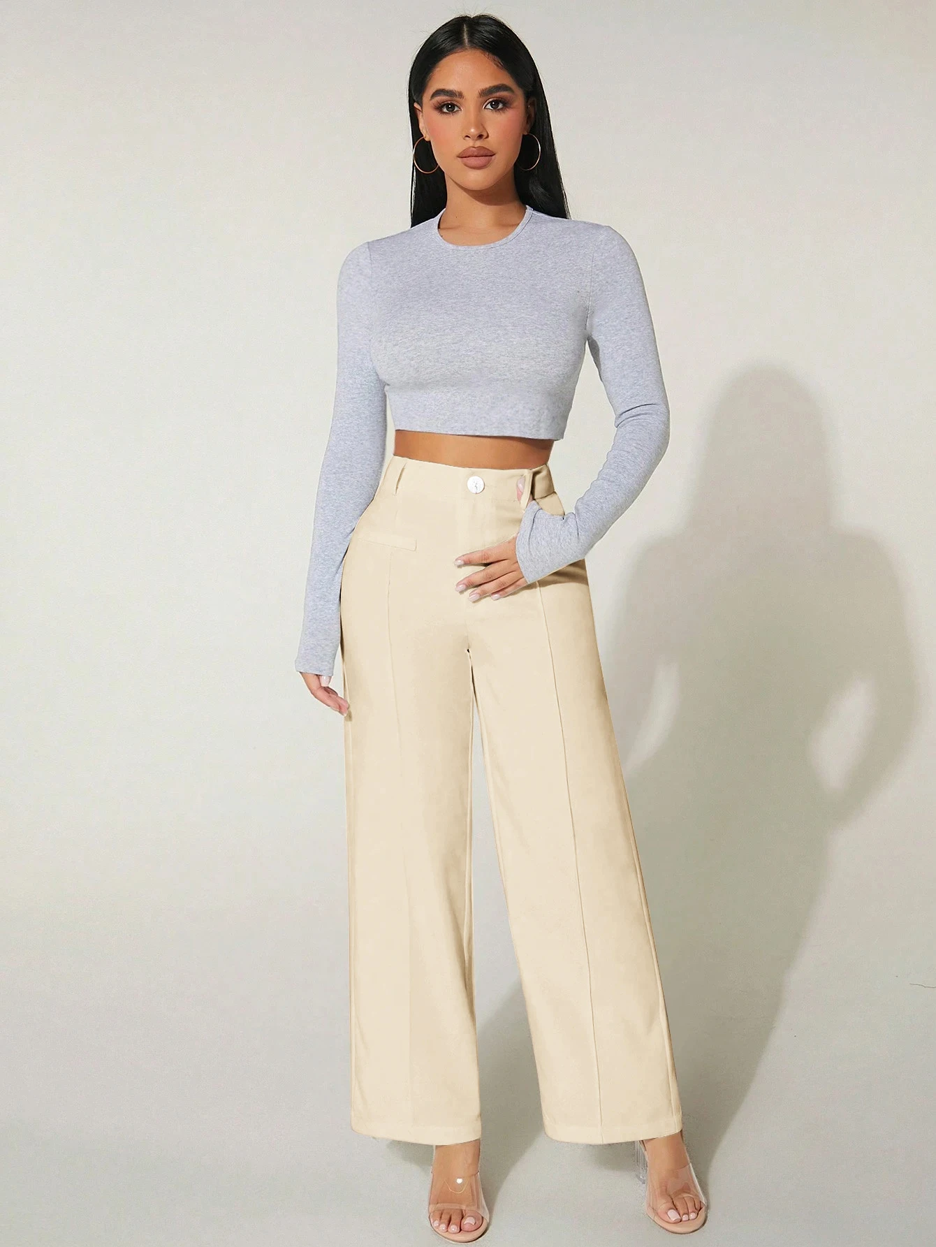 Women High Waist Wide Leg Pleated Pants Loose Straight Elegant Office Work Business Casual Trousers Bottoms