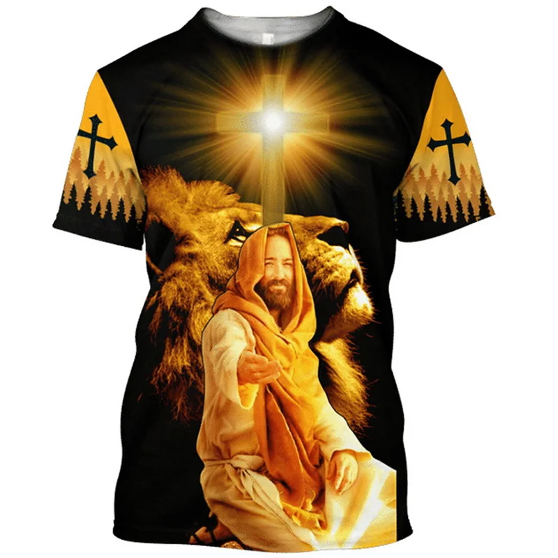 Jesus Christ Men\'s T-Shirts 3D Printed T Shirt For Men O Neck Cotton Oversized Clothes Male Harajuku Vintage Short Sleeve Tops