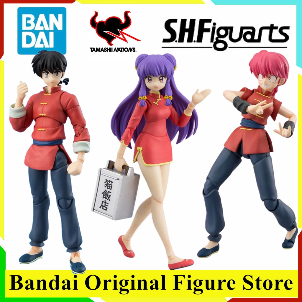 Original BANDAI S.H.Figuarts Saotome Ranma Shampoo Action Figure Toys PVC Model Collection Anime Ranma Nibun-no-Ichi Figurine