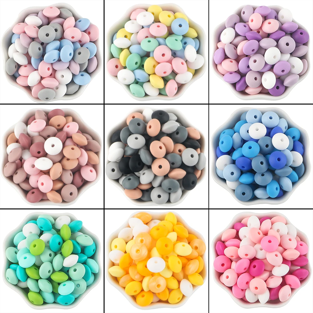 Kovict 50/100pcs Baby Pearl Silicone Beads Lentil 12mm Beads For Jewelry Making DIY Necklace Bracelets Jewelry Accessories