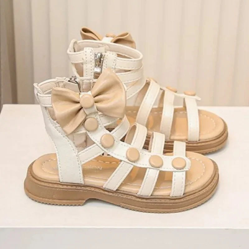 

Летние сандалии в корейском стиле для девочек, с перфорацией, дышащие, для подростков, нескользящие, с милым бантиком, обувь для принцесс.