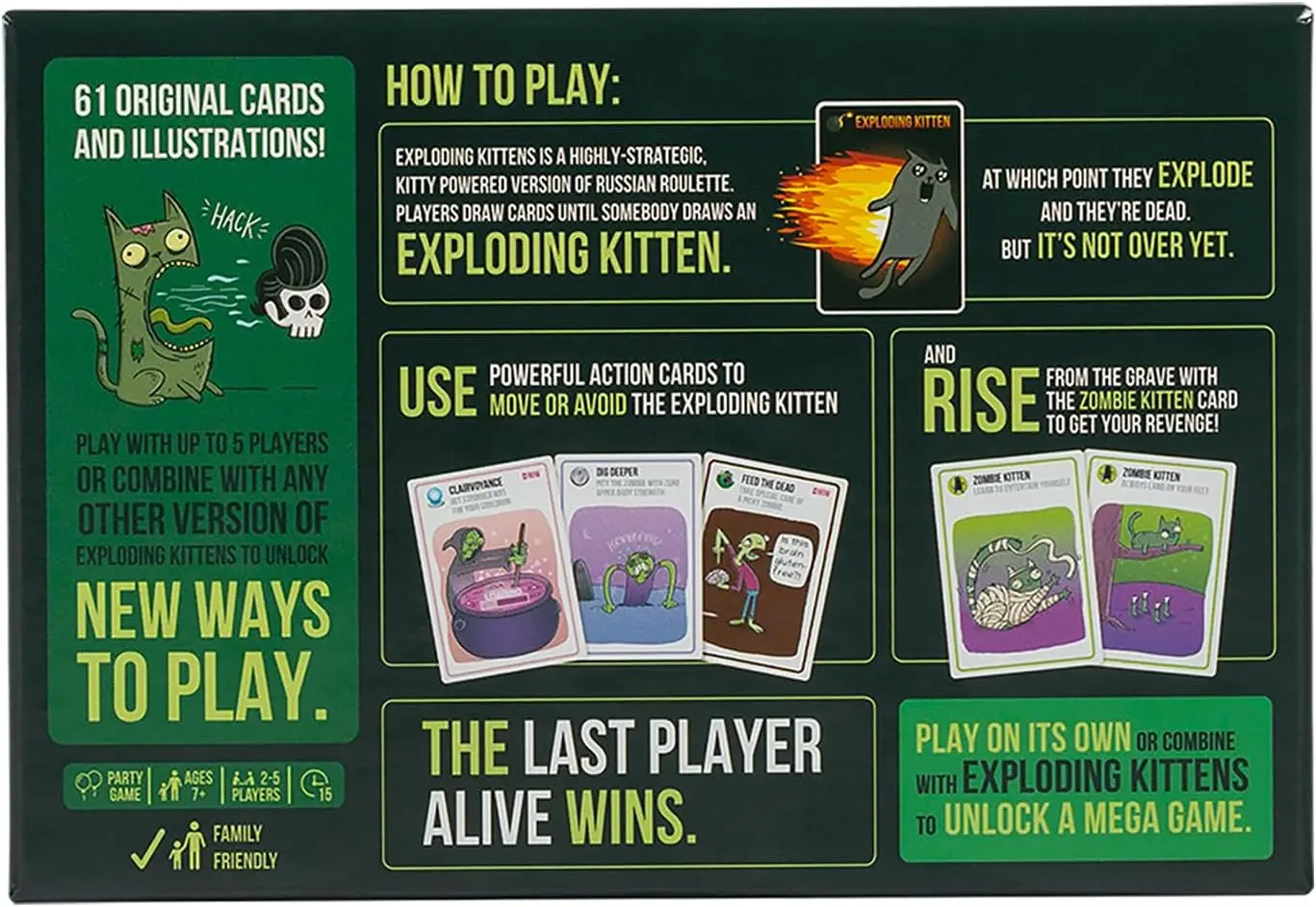 Zombie Kittens de Exploding Kittens - Juegos de Cartas para Adultos, Adolescentes y Niños - Divertidos Juegos Familiares