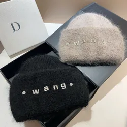 WANG Wang new rabbit hair knitted hat winter northern Europe cold warm double fold circle plush ear protection hat