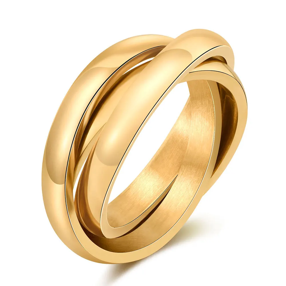 Classic 3 Rounds Ring Sets Women Stainless Steel Wedding Engagement Female Finger Jewelry