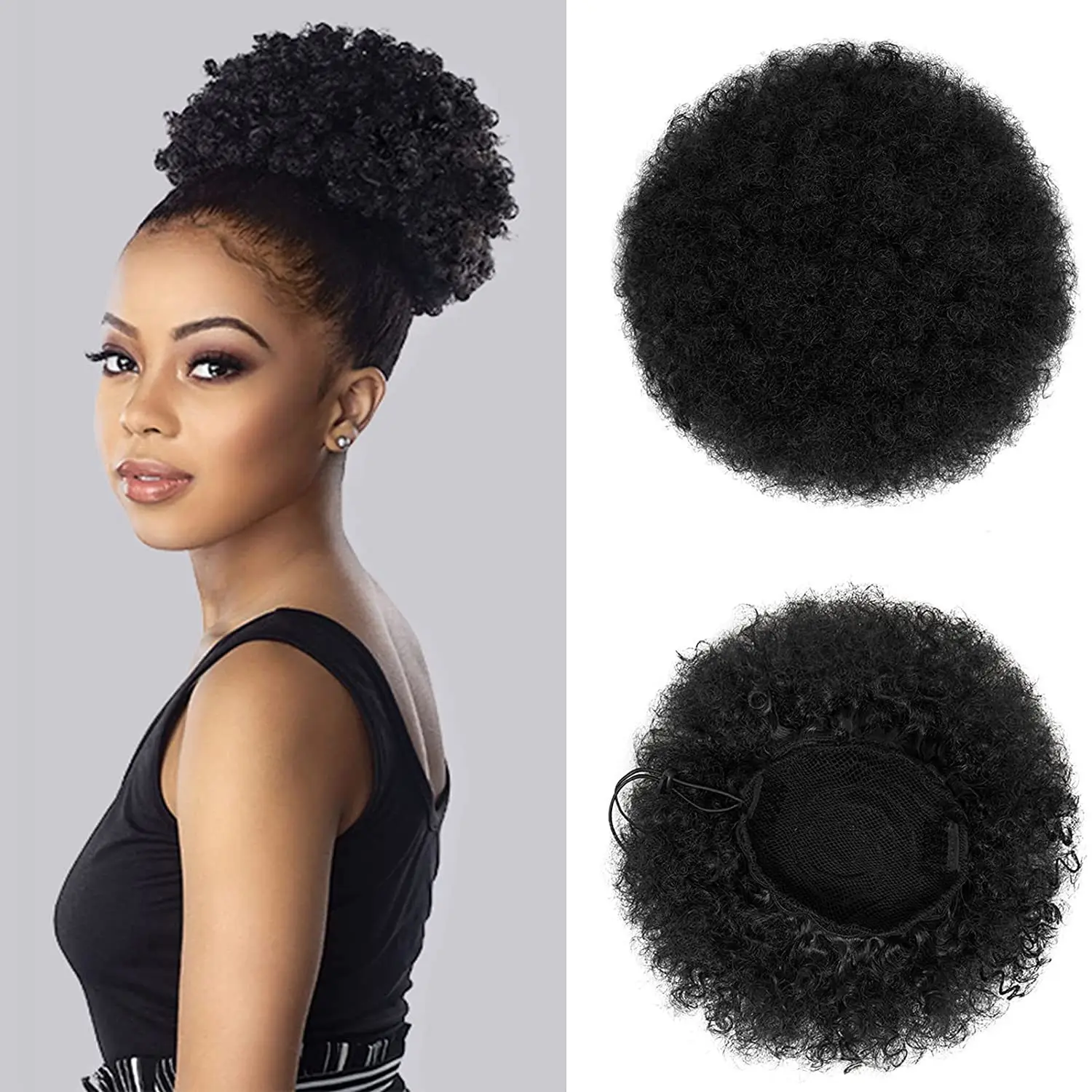 

Human Hair Afro Puff | 8 Inch Kinky Curly Bun Ponytail | Drawstring Extension for Women