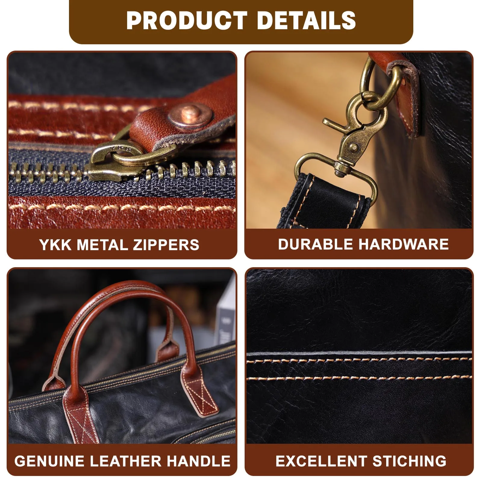 S.WORKER Vintage Echtleder-Reisetasche Italienische Rindsleder-Reisetasche Herren-Weekender-Tasche Sporttasche Handgepäck – Detail 11