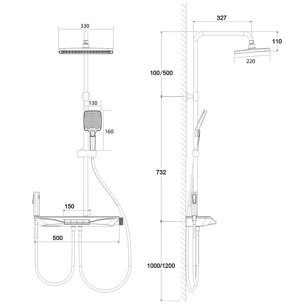 Chiave per pianoforte Grigio Bagno Display digitale Rubinetto Sistema doccia Set Vasca da bagno Calda e fredda Rubinetto a 3 funzioni Set doccia intelligente