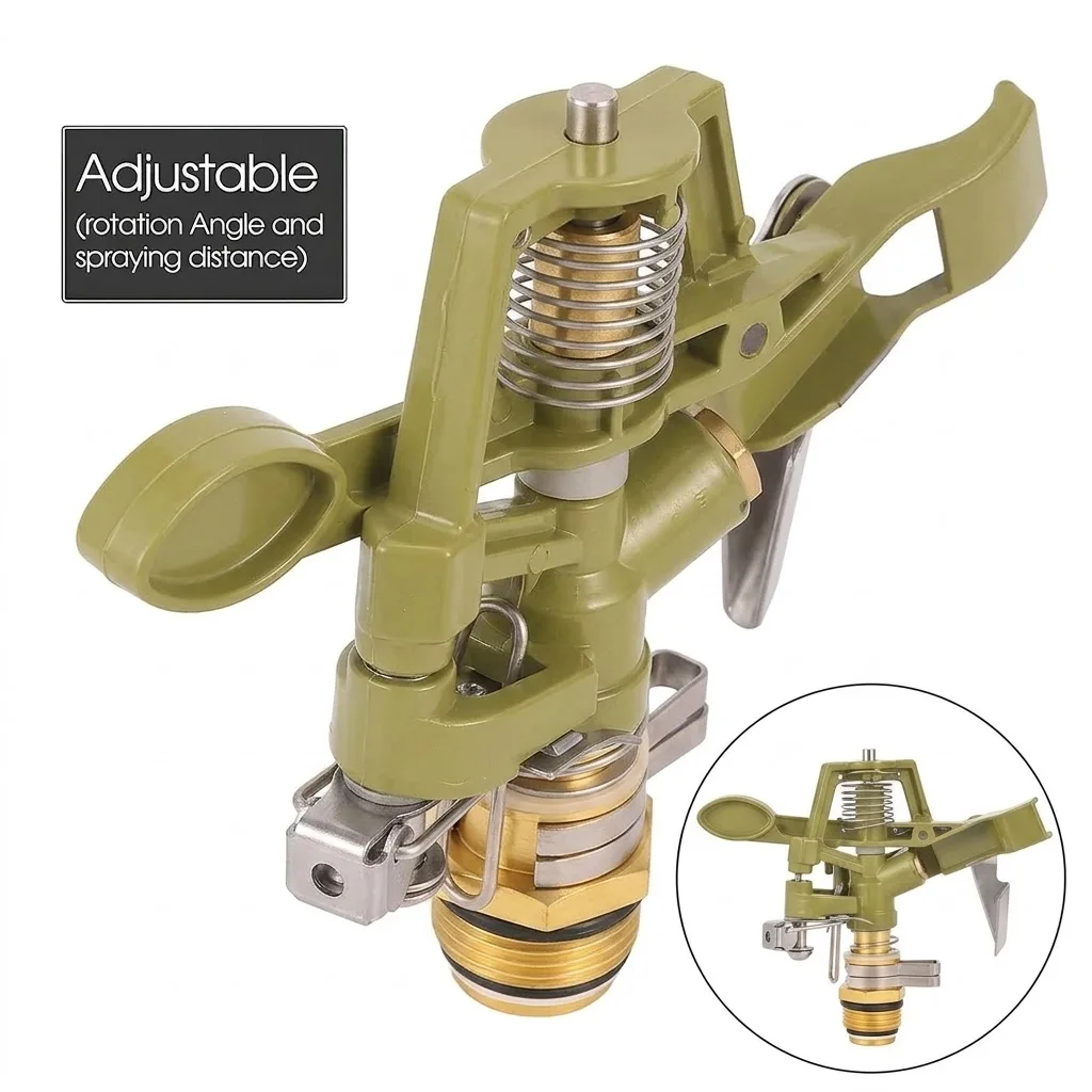 Durable 1PC 1/2 3/4 inch Metal Pulsating Sprinkler 360 Degree Rotation Rocker Arm Design Ideal for Large Lawn Garden Systems