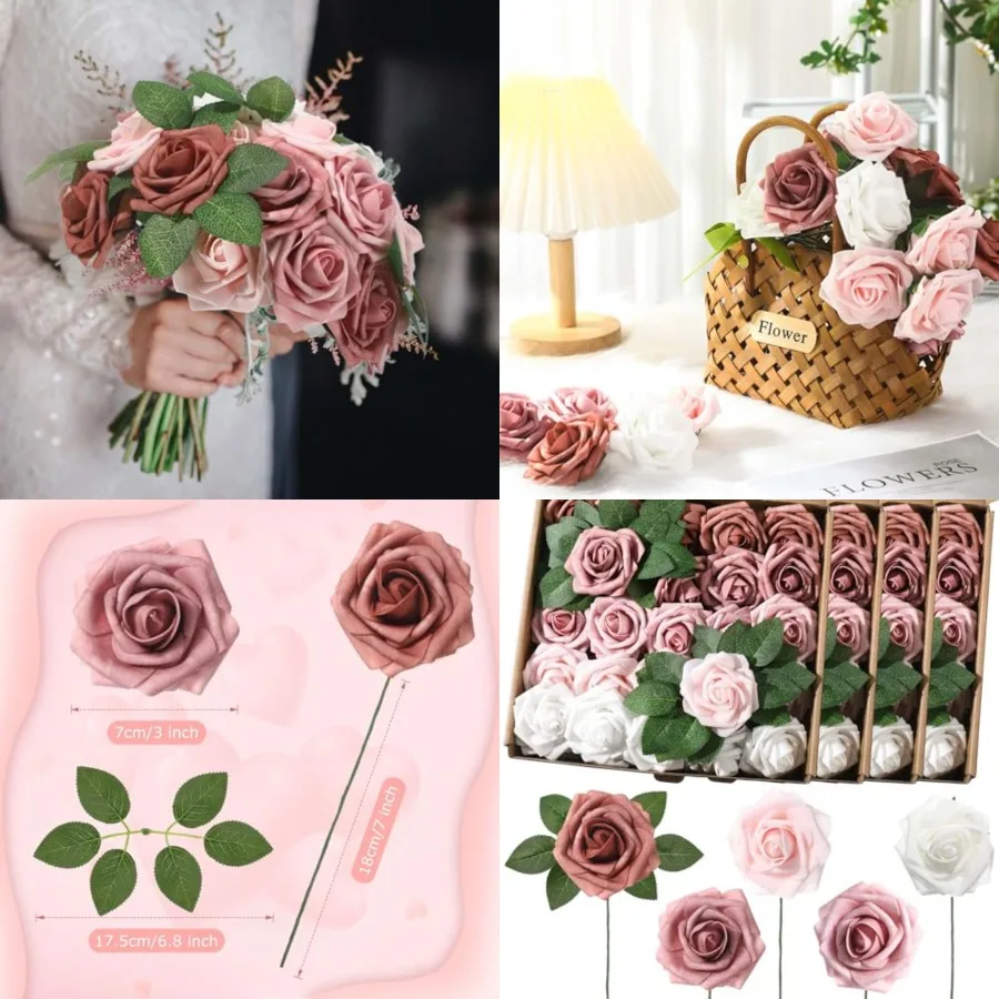 

00 Pcs Artificial Foam Flower Faux Bouquet Wedding Fake Gift for Mother's Day Women DIY Bridal Shower Party Table Birthday Home