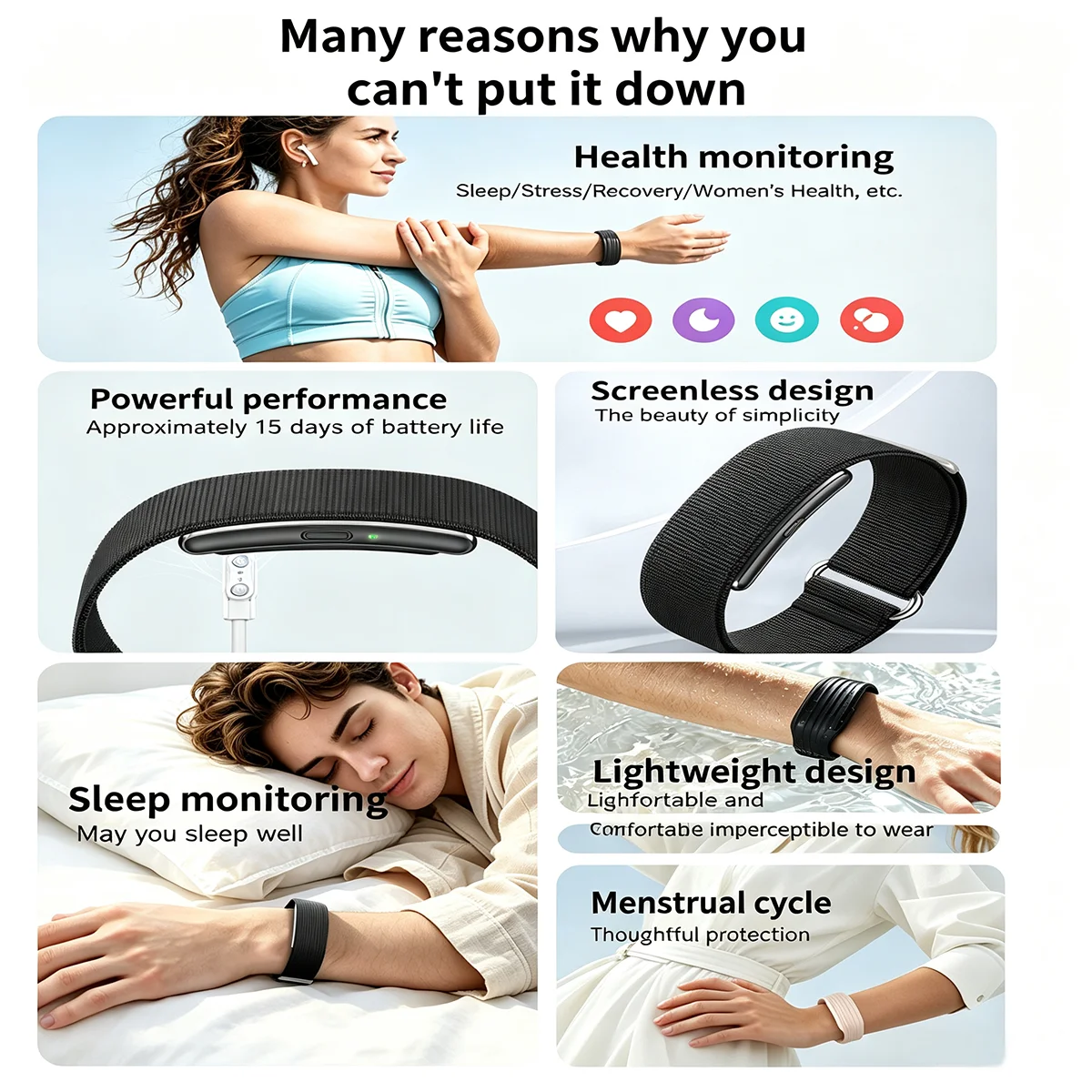 2026 New Screenless Fitness Tracker Health Smart Band ECG+PPG Uric Acid Blood Oxygen Body analysis Smart Bracelet For Men Women