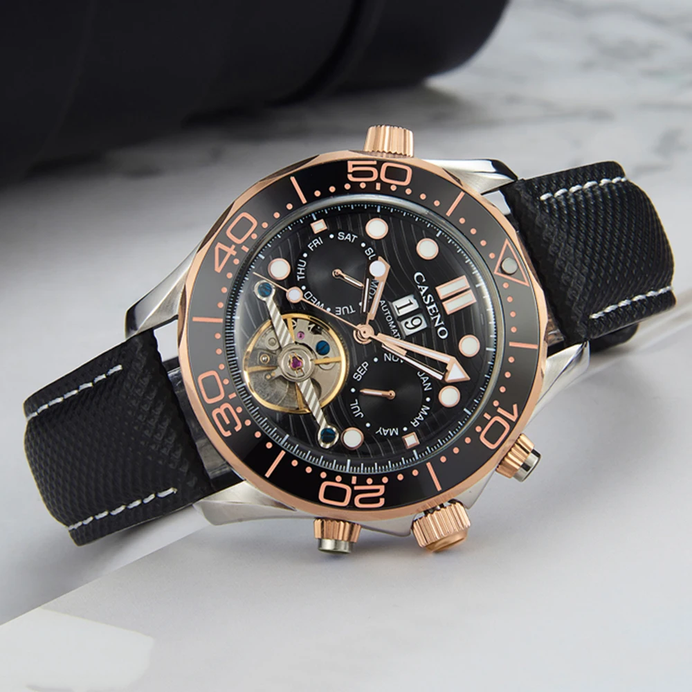 Luxury Automatic Watch Men Tourbillon Mechanical Wristwatches Sports Watches 42mm Dome Mineral Glass Luminous Clocks CASENO 2023