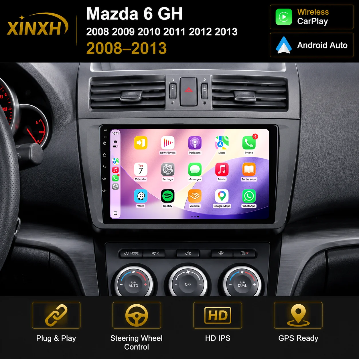 Car Stereo Radio for Mazda 6 GH 2008 2009 2010 2011 2012 2013 Wireless CarPlay Android Auto Multimedia Navigation 2din Autoradio