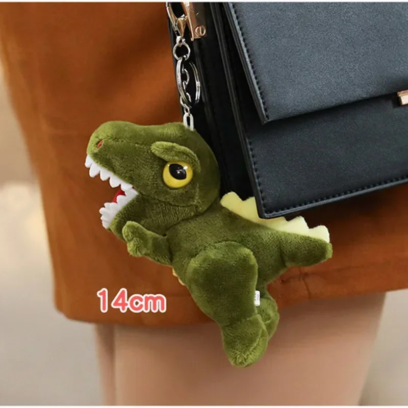 14cm Dinosaur Animal Plush Keychain On Backpack Decor Soft Stuffed Toys Tiger Pendants For Children Adult Cartoon Dolls Gift