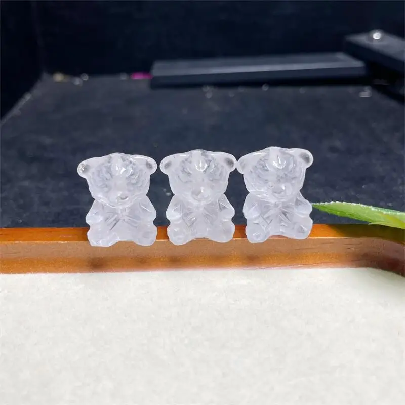 3PCS Natural Facet Bear Carving Healing Fengshui Gemstone Reiki DIY Jewelry Accessories Holiday Gift 24MM