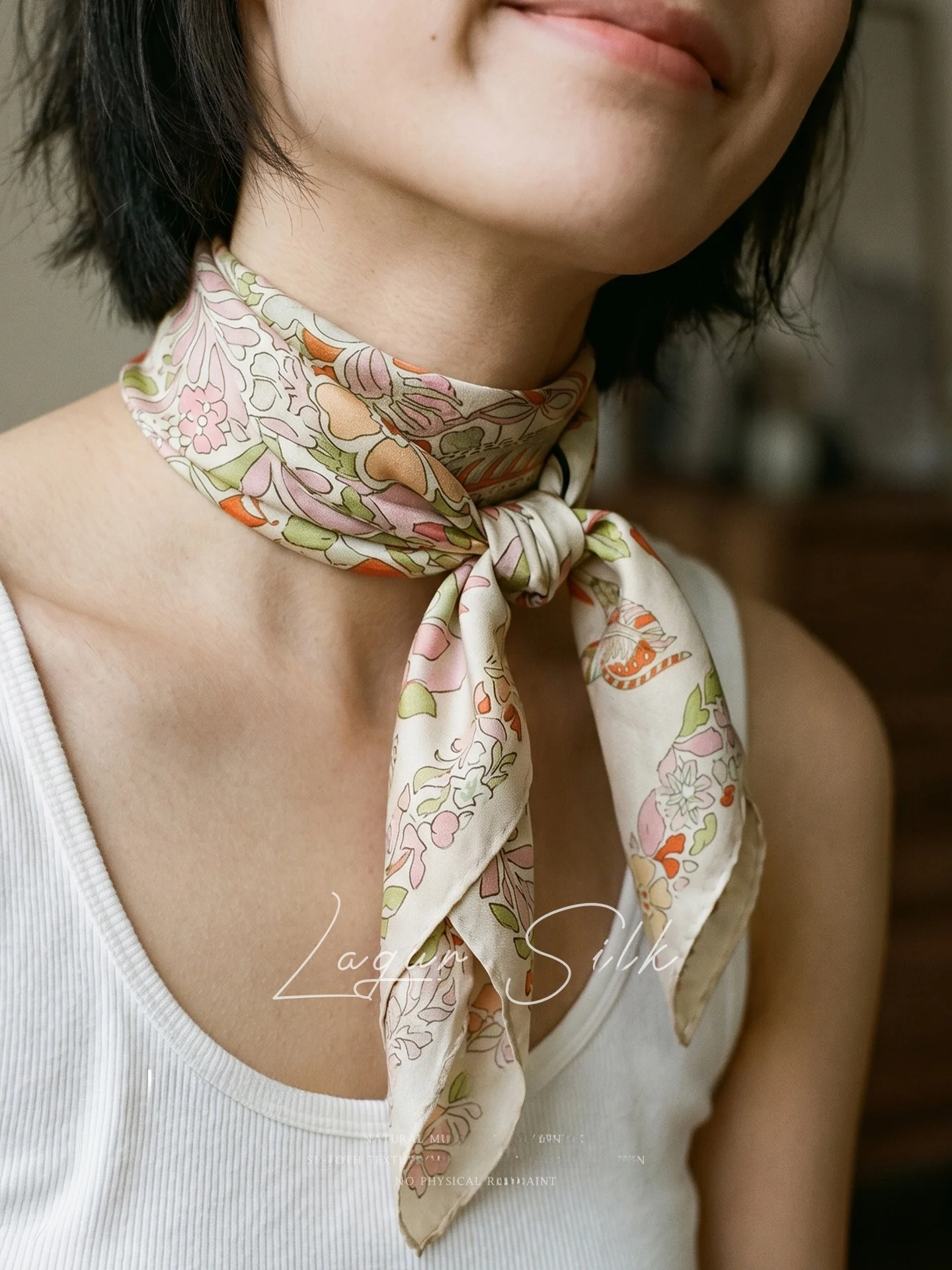 Lagur Original Hand-Drawn  Silk Scarf Shoulder Wrap Autumn Silk Strapless Square Scarf Lightweight Dry Clean Only
