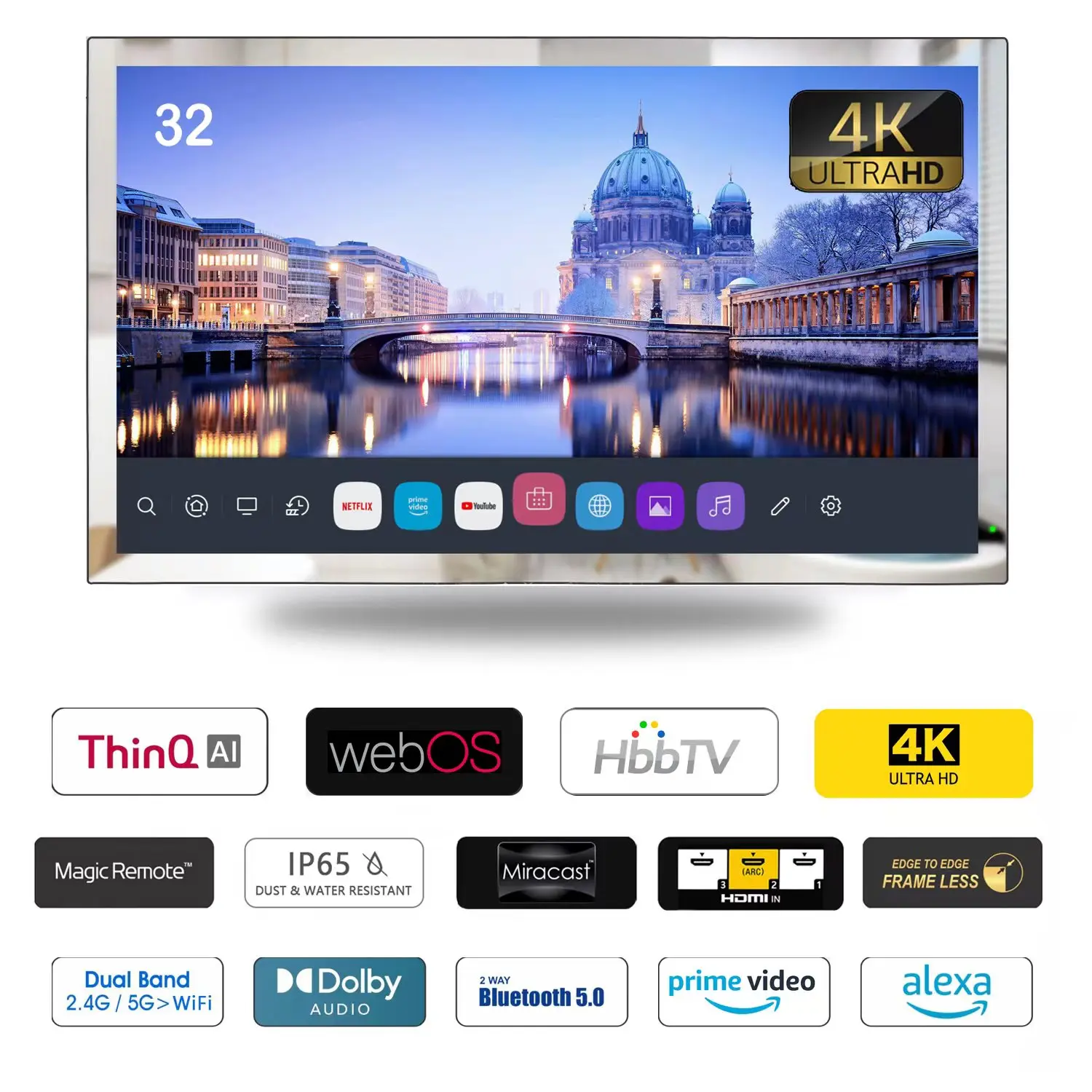 Picture 7: Souria 32 inches Smart Magic Mirror LED TV IPX6 Waterproof Hotel TV For Bathroom Salon with Bluetooth WiFi DTV Tuner