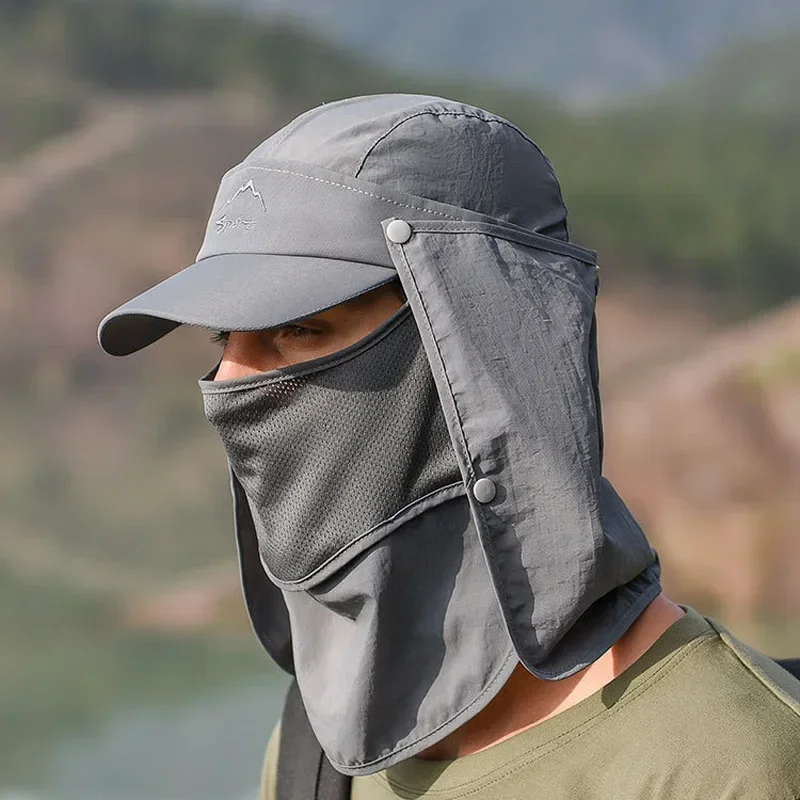 FLYSAND Sombrero de visera con velo antimosquitos desmontable, protección solar plegable para acampar, pescar, senderismo, sombrero transpirable con lengua de pato