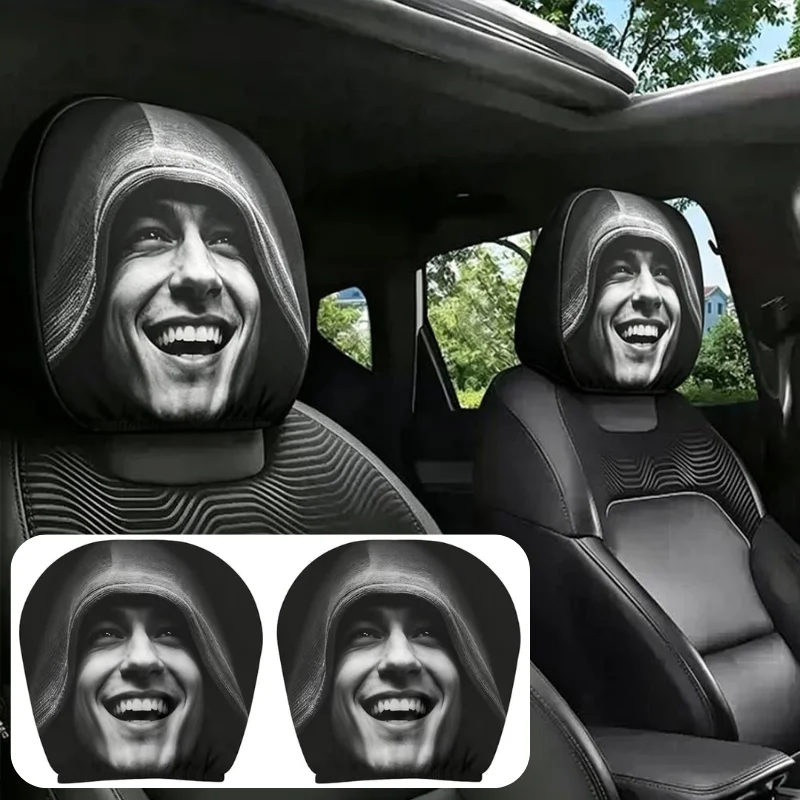 Funny Hooded Man Face Car Headrest Cover Creative Horror Style Seat Head Rest Protector Halloween Car Interior Decor 자동차 부품