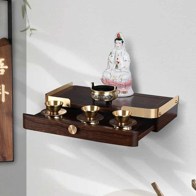 Solid Wood Wall-Mounted Shrine Cabinet Premium Buddhist Altar Multi-Use Compact Shrine for Home Temple & Meditation Space