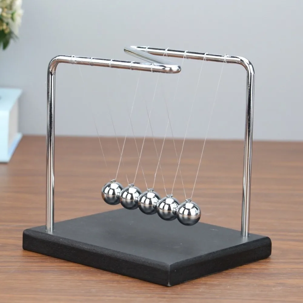 5.51x4.65x5.91in Balance Pendulum Ball Stainless Steel Wooden Base Steel Swing Balls N Shape Design Physics Home Decoration