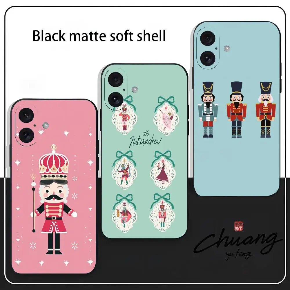

Cartoon Nutcracker Phone Case Stylish Black Matte TPU Case For 11-16. Anti-slip And Wear-resistant