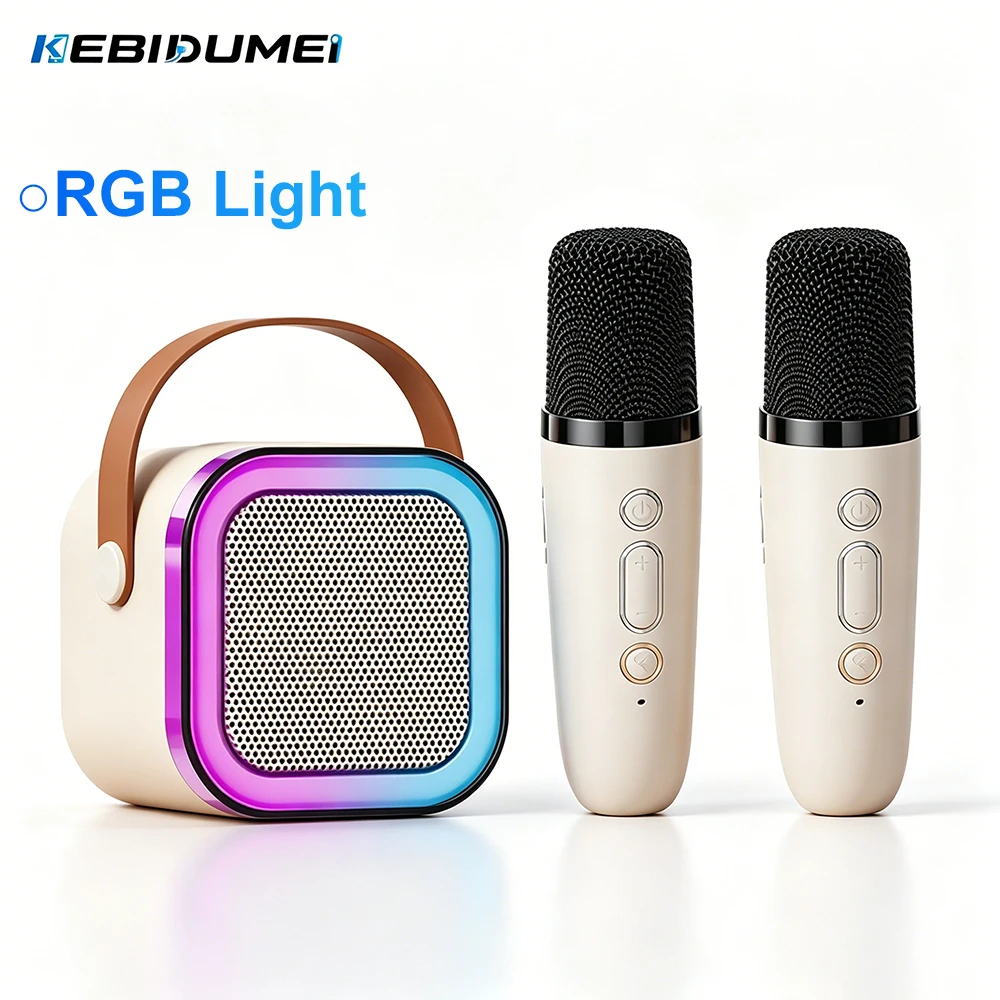 Динамик KEBIDUMIEI Bluetooth 5.3, цветной динамик RGB с микрофоном для KTV, караоке, беспроводные микрофоны для вечеринок по случаю дня рождения
