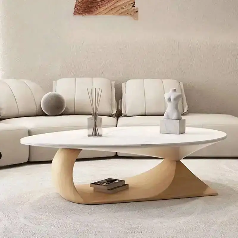 Mesa de Centro Oval Moderna para Exterior, Mesa Lateral Irregular, Mesa Auxiliar de Luxo para Salão, Mobiliário para Hotel e Café