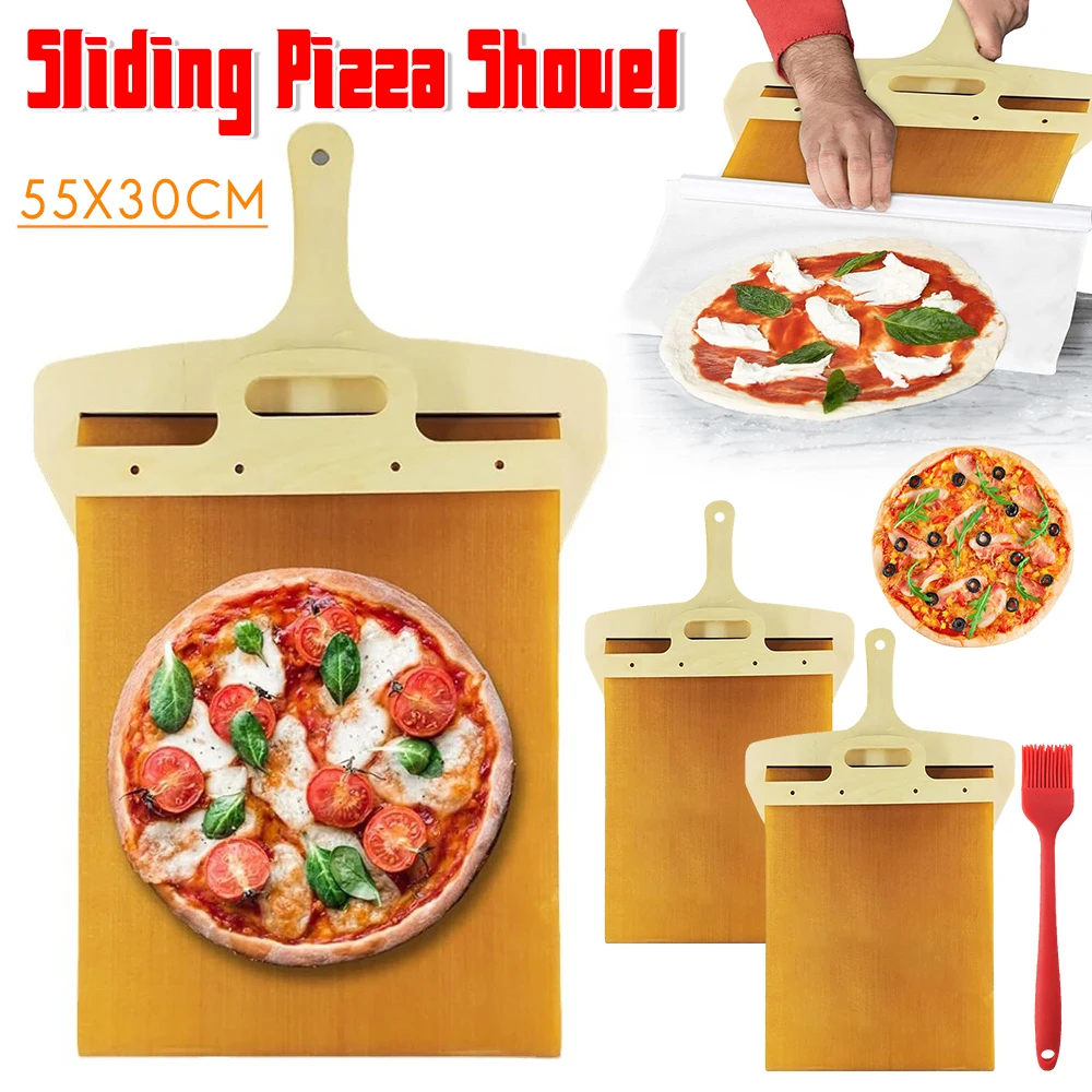 Sliding Pizza Peel Non-Stick Sliding Pizza Spatula with Detachable Wood Handle Effortless to Clean Pizza Paddle 50x35cm