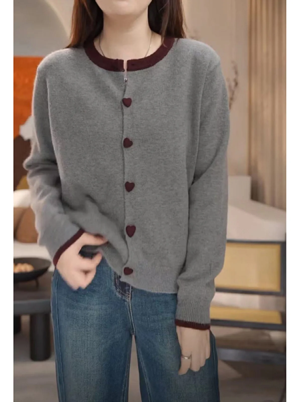 

Вязаный кардиган больших размеров с длинным рукавом, модный, корейский стиль, свободный крой, базовый дизайн с цветовыми блоками для женщин