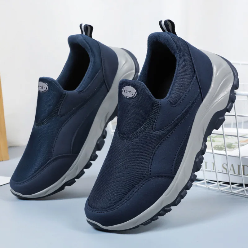Wide Toe Men Slip On Sneakers Non Slip Thick Sole Breathable Walking Shoes For High Instep Wide Feet Elder Outdoor Sports