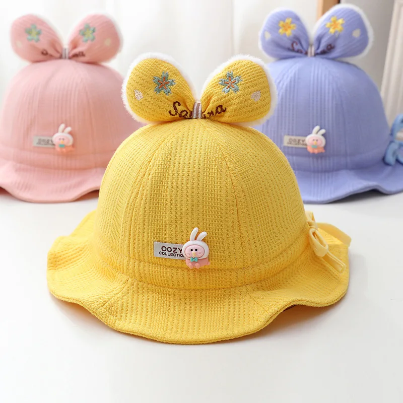 Princess Baby Ruffle Brim Fisherman Hat Cute Kids Bow Bucket Hats Cartoon Rabbit Basin Cap 6-24M Children Girls Sunshade Visors