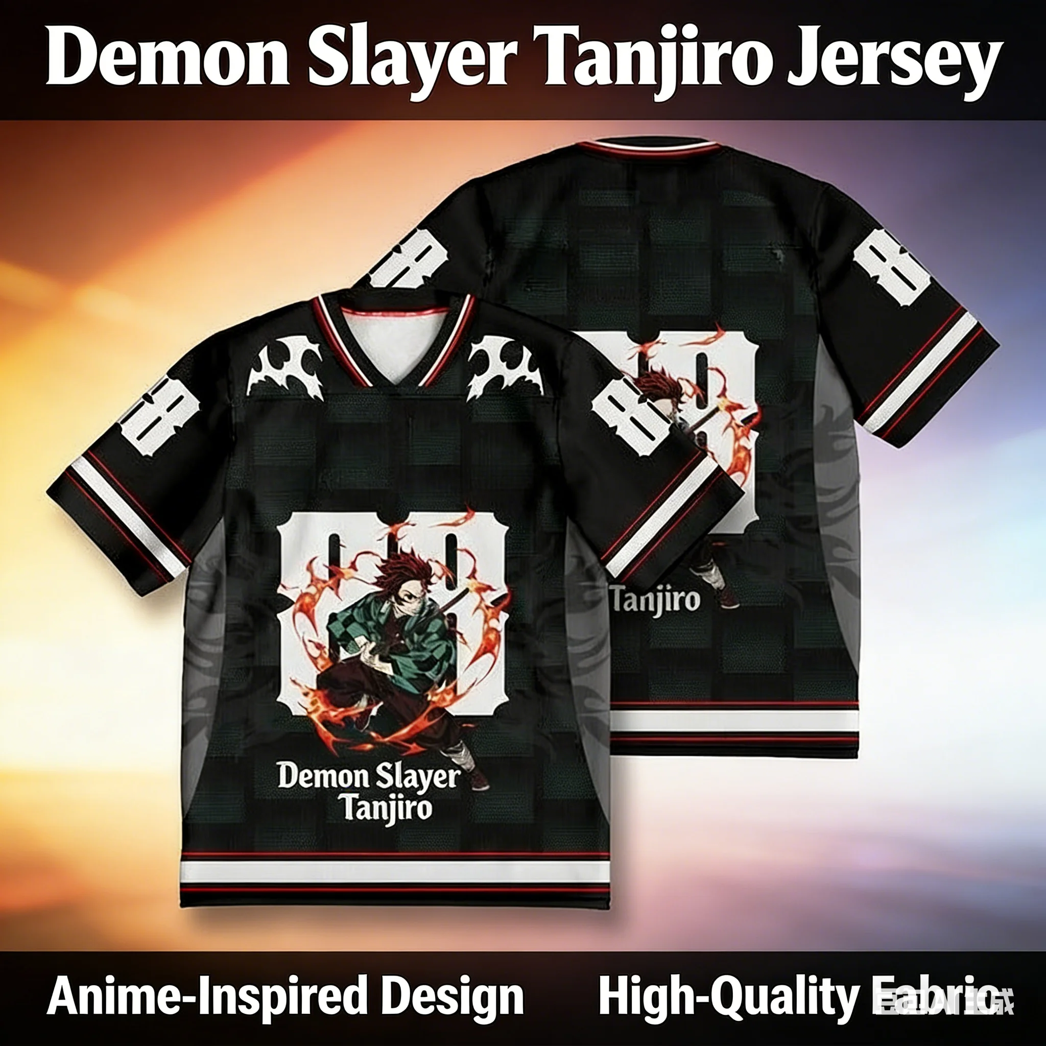 Demon Slayer Tanjiro Kamado Anime-Serie Mode 88 Jersey Oversize Kpop Baseball Hockey Outfit T-Shirt Täglich Unisex Tops Tees