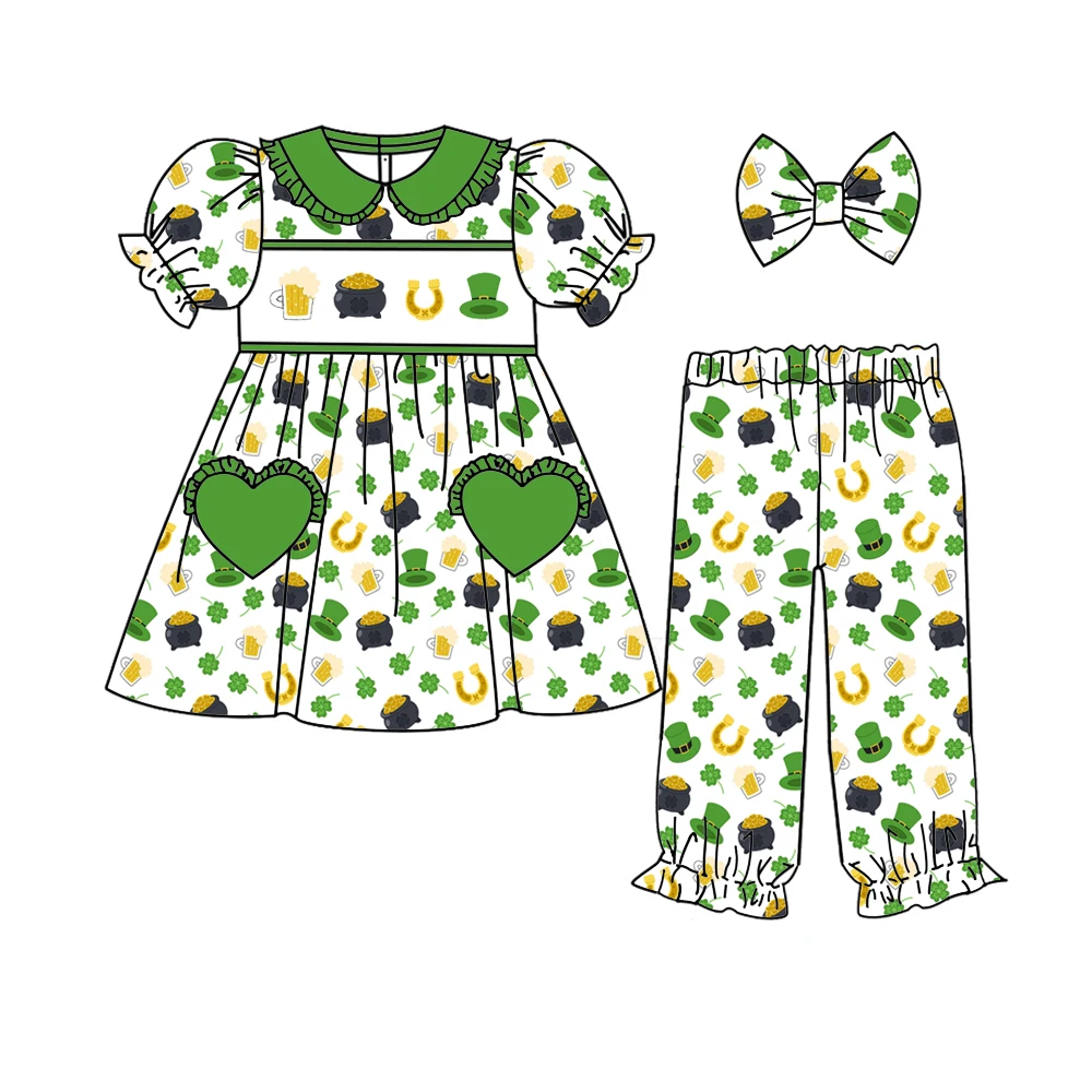 Saint Park Day Special Children's Set Short Elastic Fit Girls Boys Pants Pajama Set Four-Leaf Hat Print Clothing