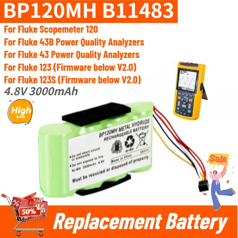 BP120MH B11483 High Quality Battery 4.8V 3000mAh for Fluke 123123S 125S 125 F125S 124 Brand New Replacement Battery