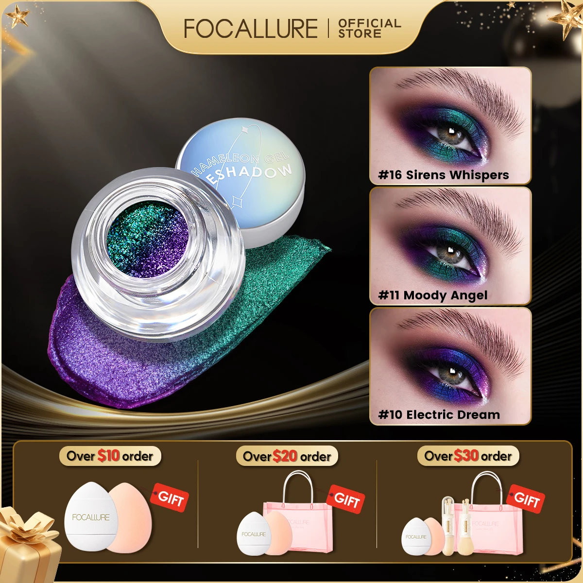 

FOCALLURE Shimmer Eyeshadow Chameleon Monochrome Shadows 23 Colors Metallic Glitter Palette Shadows Make-up for Women Cosmetics