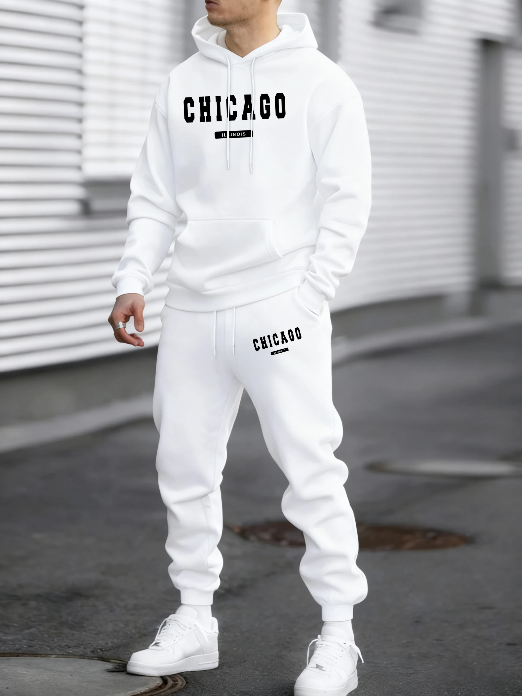 

Usa Chicago Illinois Printed Male Sweatshirt Fleece Casual Simple Pants Fashion All-Match Clothes Unisex Autumn Warm Tracksuit