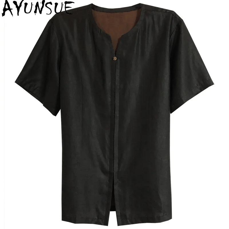 AYUNSUE 100% Mulberry Silk Men Shirt Mens Shirts Short Sleeves Chemise Ete 2024 Homme Summer Casual Mens Clothing Loose Fit Tops