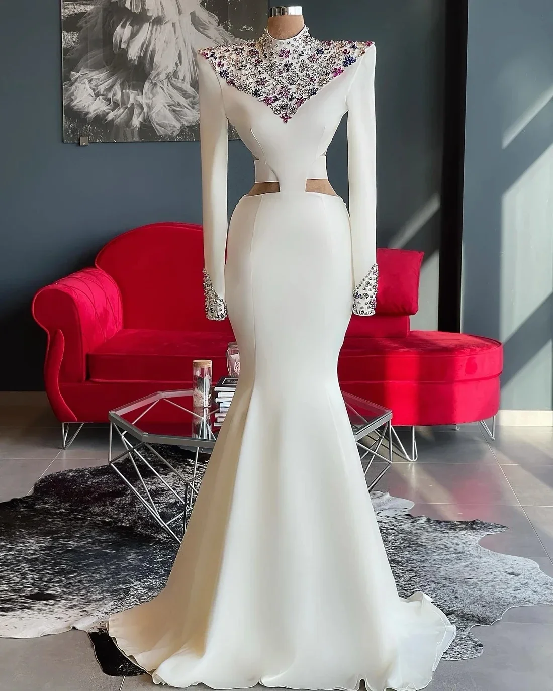 

Роскошные платья для выпускного вечера Haute Couture с длинными рукавами и бисером, Саудовская Аравия, Дубай, вечернее платье Robe De Soiree по индивидуальному заказу