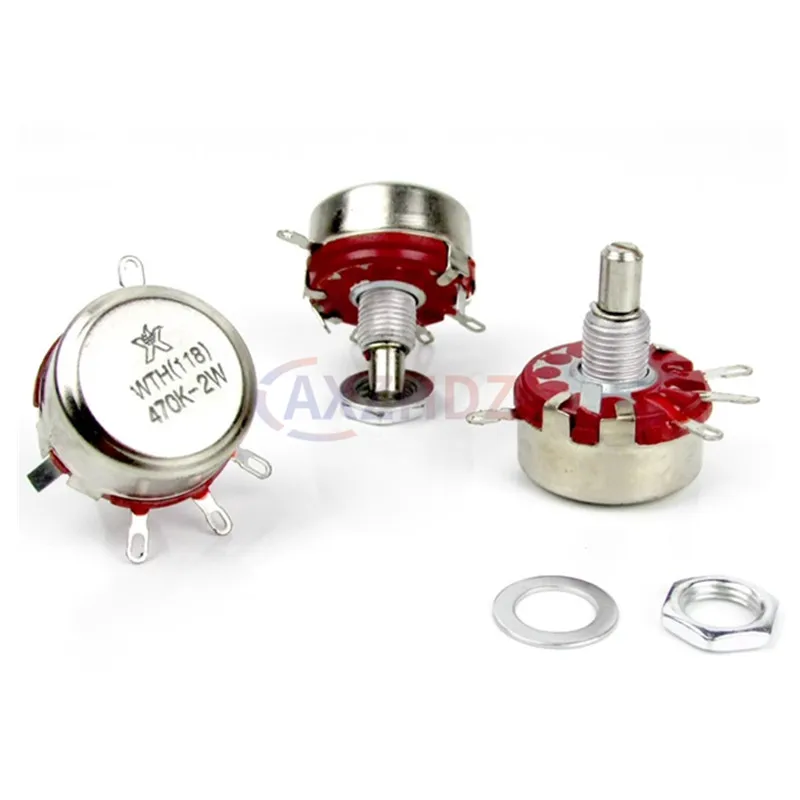 1Pcs 2W WH118 Single coil Carbon film Potentiometer 1K 2K2 3K3 4K7 5K6 10K 22K 33K 47K 100K 150K 470K WTH118-1A Knob resistance