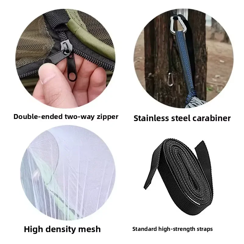 Lightweight 2 in 1 Camping Hammock for Two Persons with Mosquito Net Durable Hanging Swing Bed for Hiking Outdoor Travel